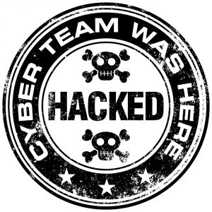 a stamp that says this system was hacked with a skull and crossbones to show beware of hackers and real estate wire transfers