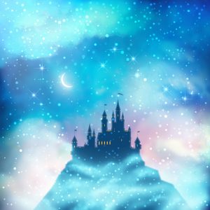 Christmas winter vector castle silhouette on the hill to show castles for sale