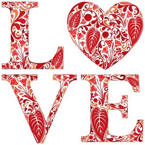 Word love made of red floral letters and heart to show how to show your home some love